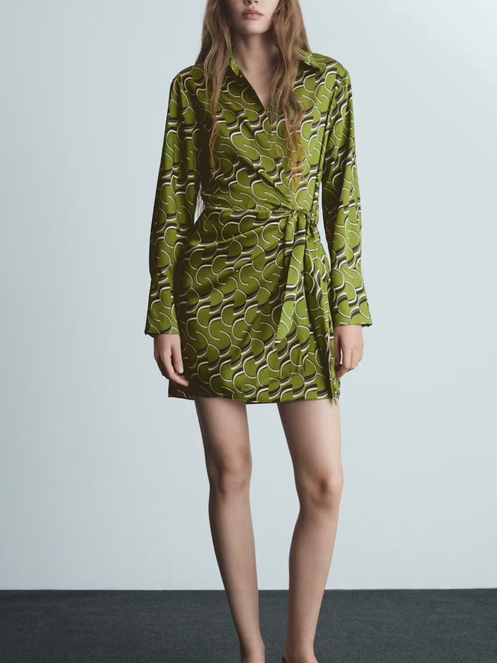 Mango Olive Green Printed Wrap Mini Dress